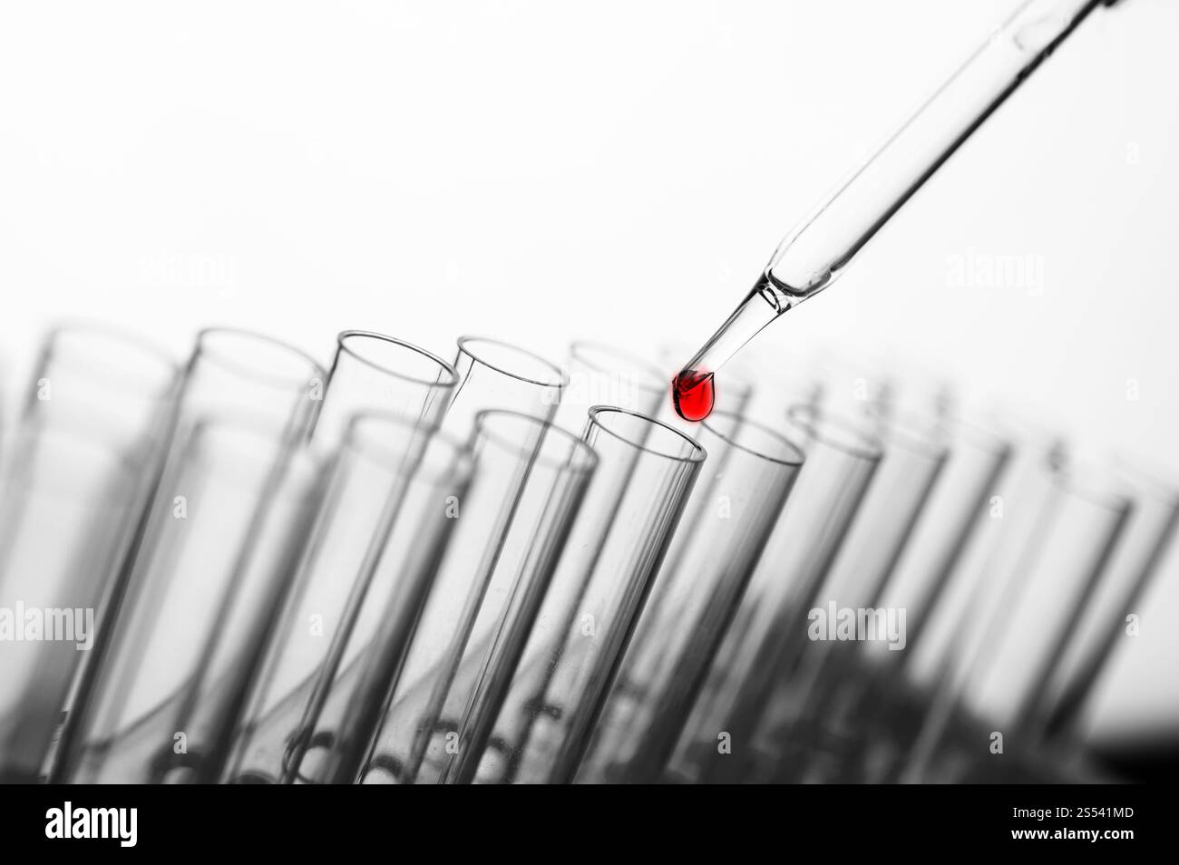 Déposez le produit chimique dans le bécher. Banque D'Images