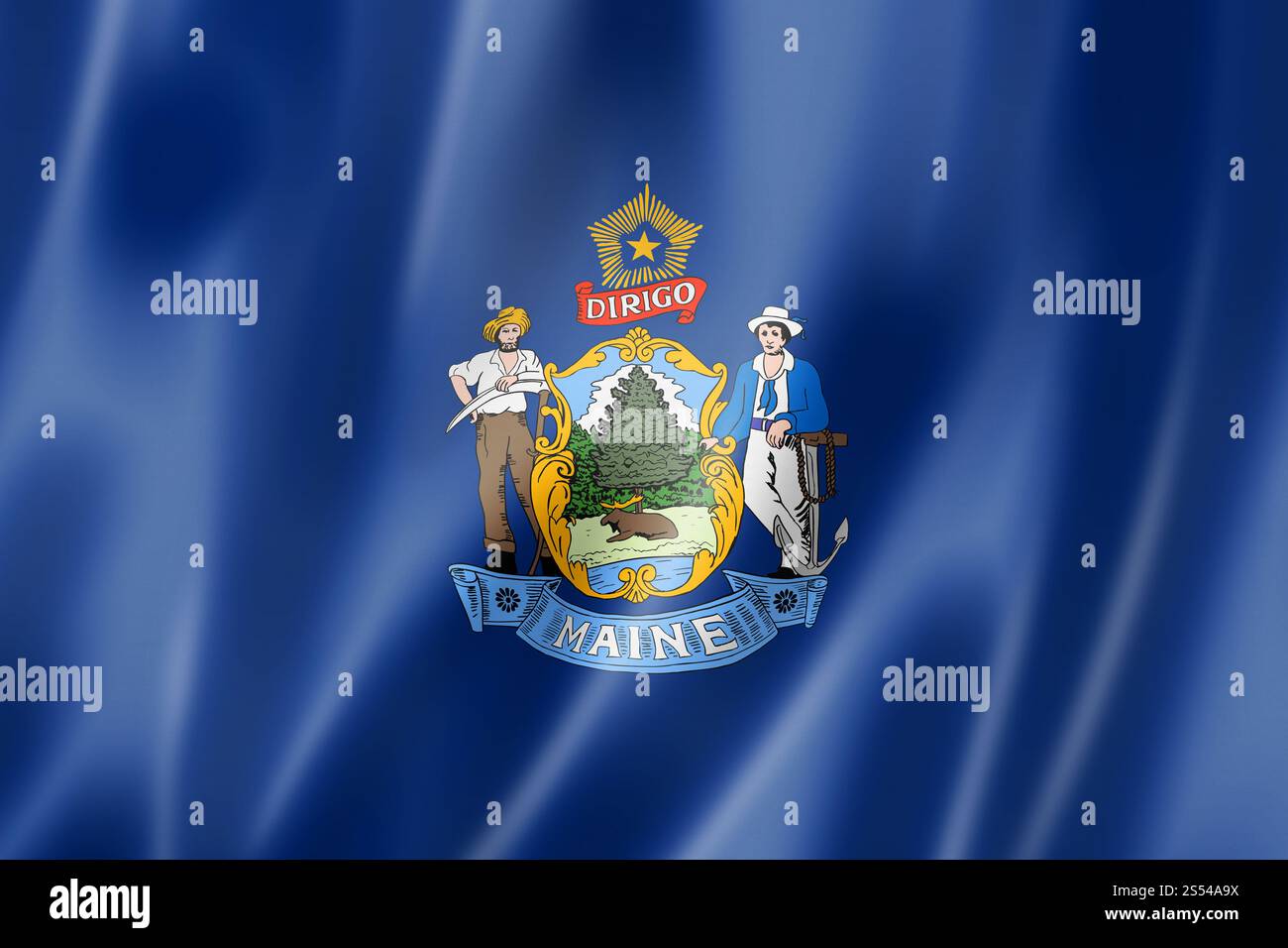 Drapeau du Maine, états-unis agitant la collection de bannières. Illustration 3D. Drapeau du Maine, États-Unis Banque D'Images