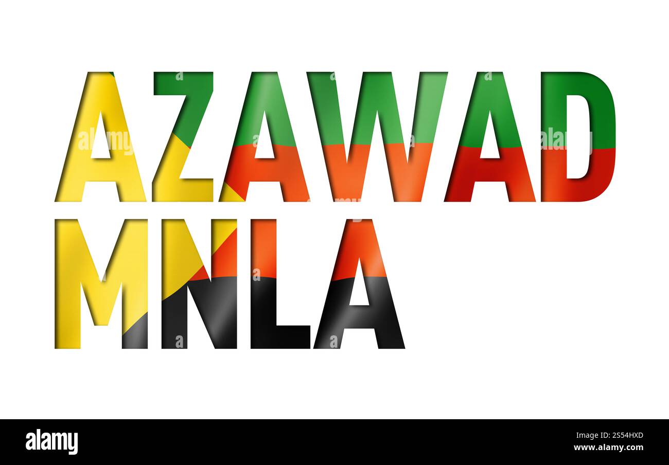 Police de texte de drapeau Azawad MNLA. Arrière-plan du symbole national. Police de texte de drapeau Azawad MNLA Banque D'Images