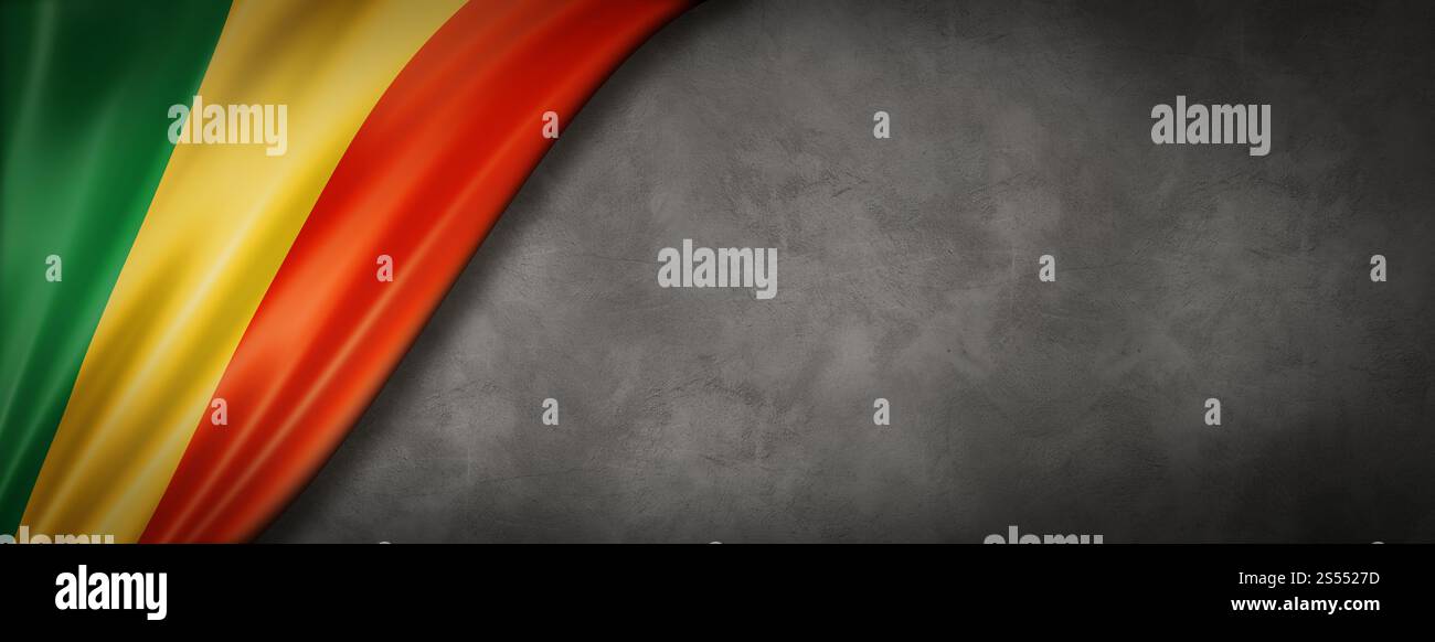 Drapeau du Mali sur mur de béton. Bannière panoramique horizontale. Illustration 3D. Drapeau du Mali sur la bannière murale en béton Banque D'Images