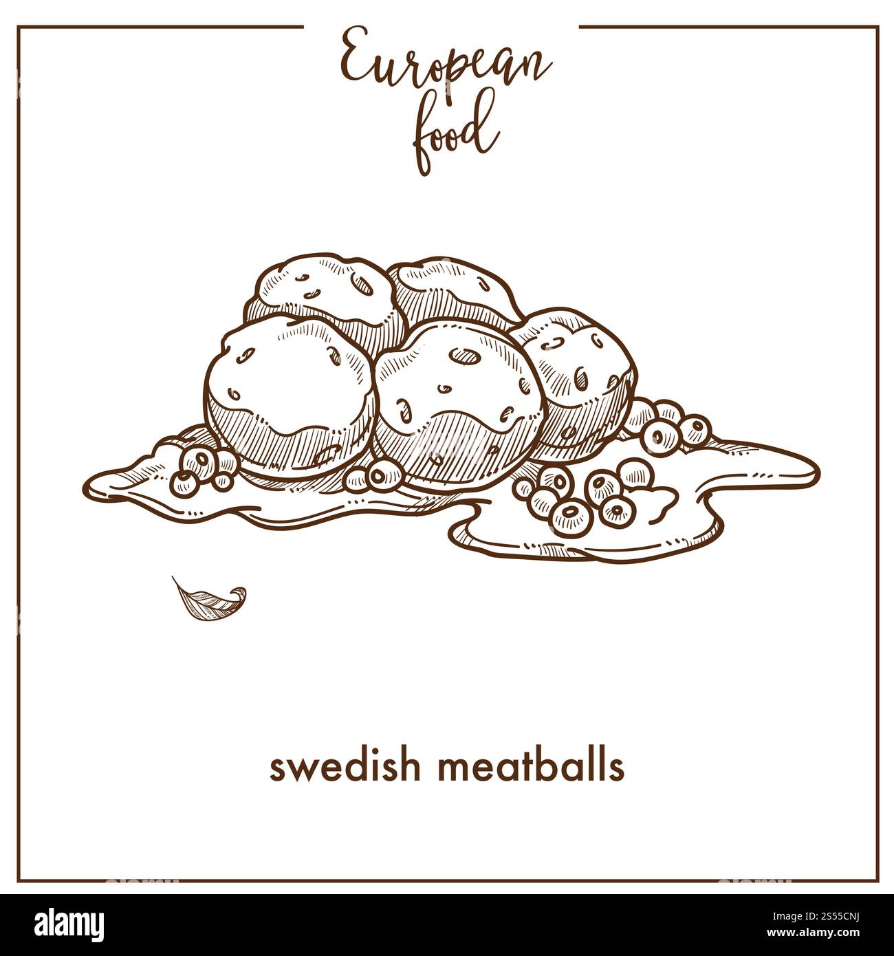 Icône de croquis de boulettes de viande suédoises pour la conception de menu de cuisine alimentaire européenne. Croquis rétro vectoriel de la boule traditionnelle de Suède du plat de viande hachée pour café ou restaurant. Icône de croquis de boulettes de viande suédoises pour la conception de menu de cuisine alimentaire européenne Illustration de Vecteur