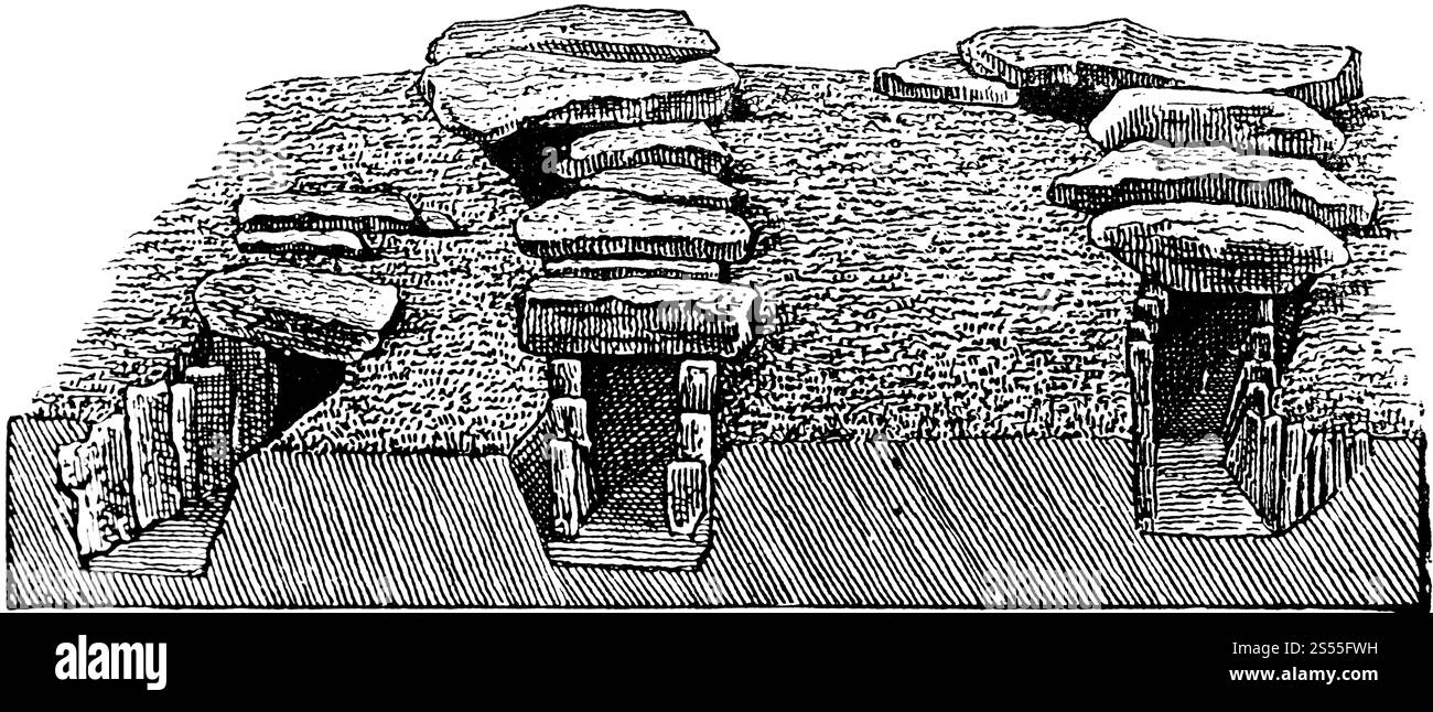 Tombes avec passages couverts dans le département du Morbihan, Bretagne, tombeau de passage avec des pierres captives, archéologie, histoire de l'humanité préhistorique, F. Banque D'Images