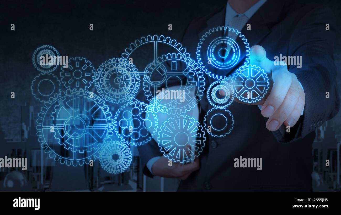 Businessman travaillant avec la lumière bleue au succès en tant que concept Banque D'Images