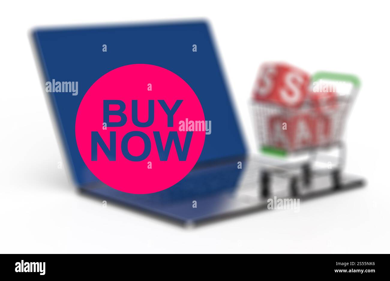 Achetez sur ordinateur portable avec panier comme concept Banque D'Images