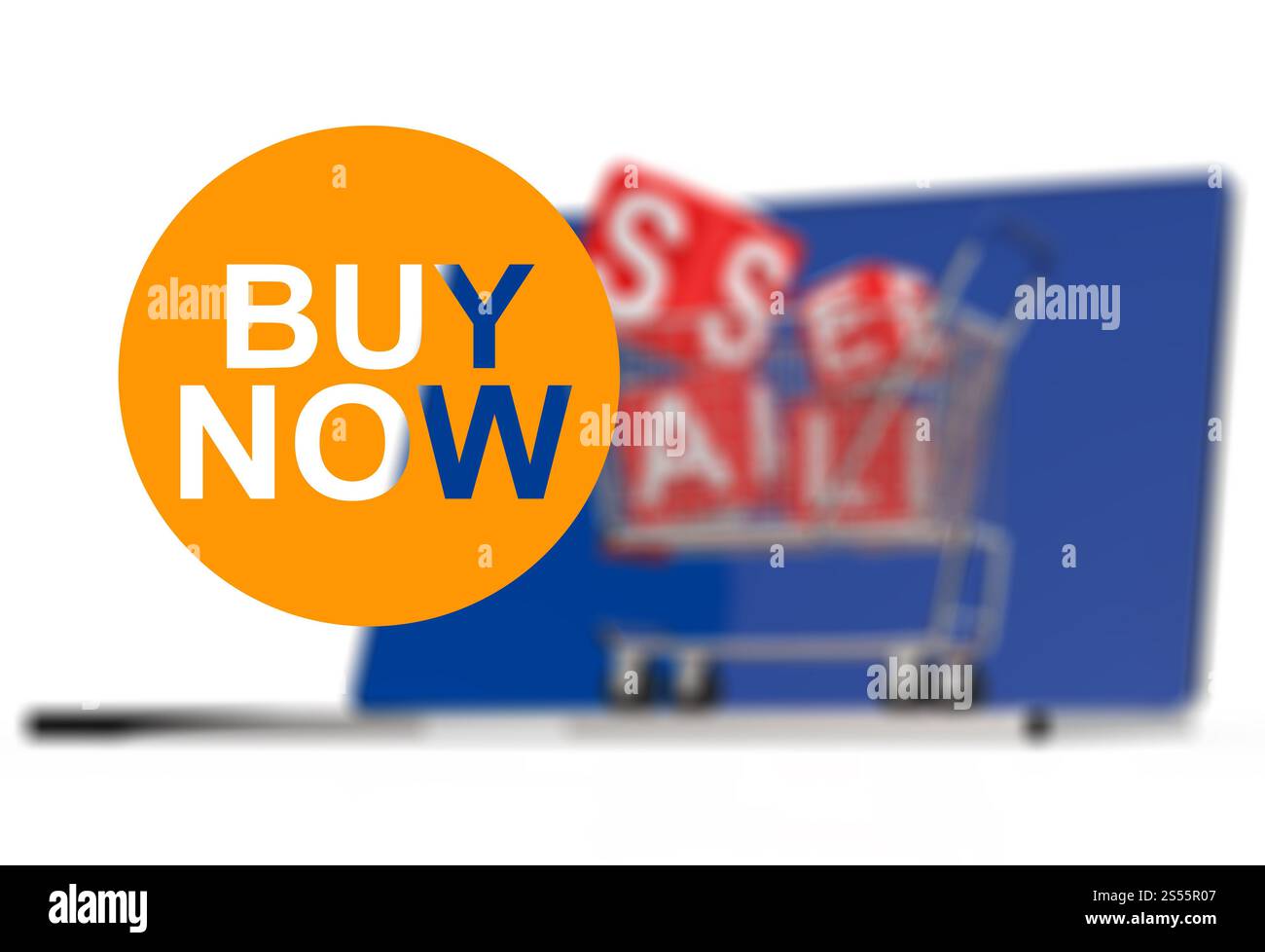 Achetez sur ordinateur portable avec panier comme concept Banque D'Images