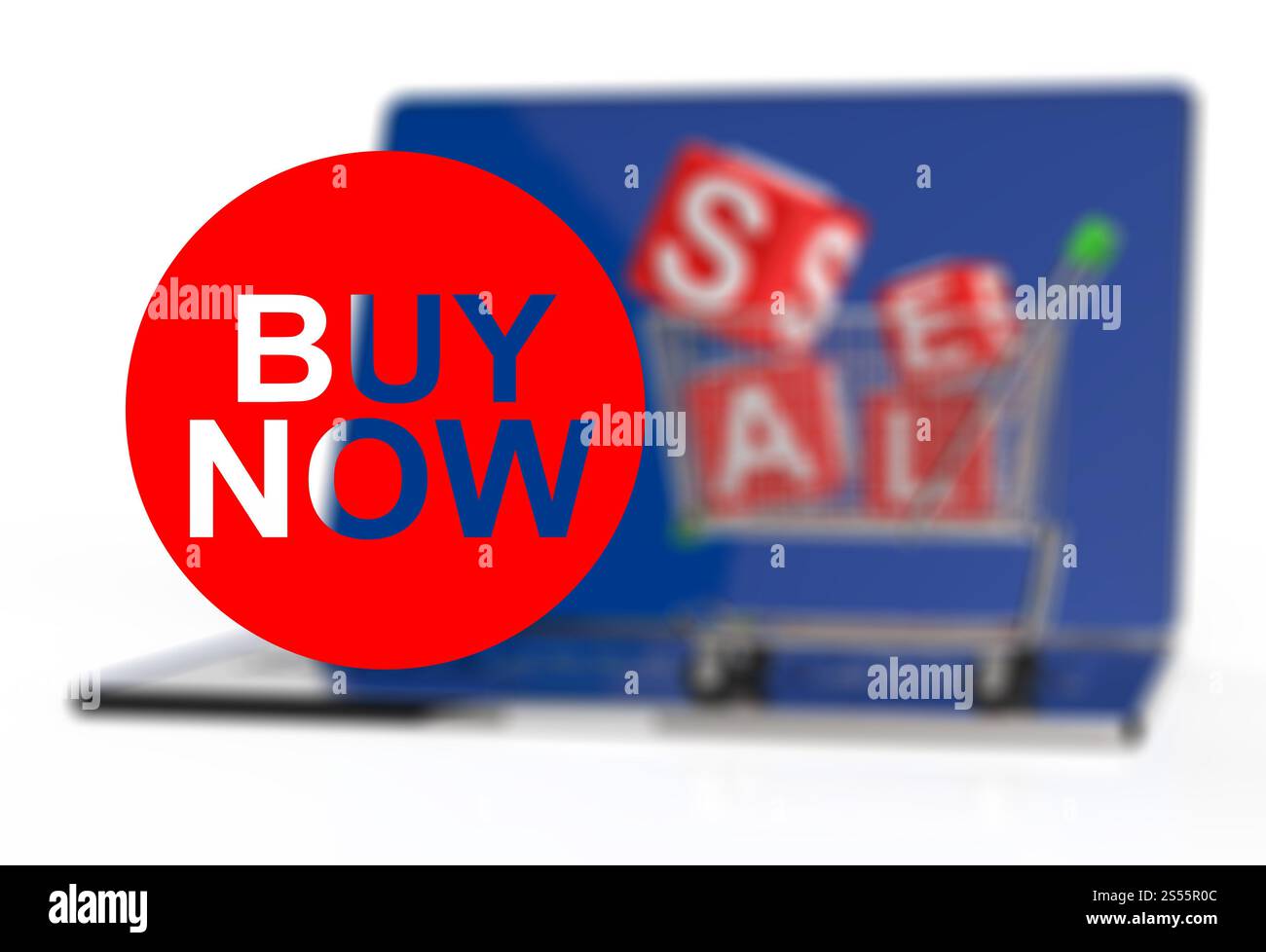 Achetez sur ordinateur portable avec panier comme concept Banque D'Images