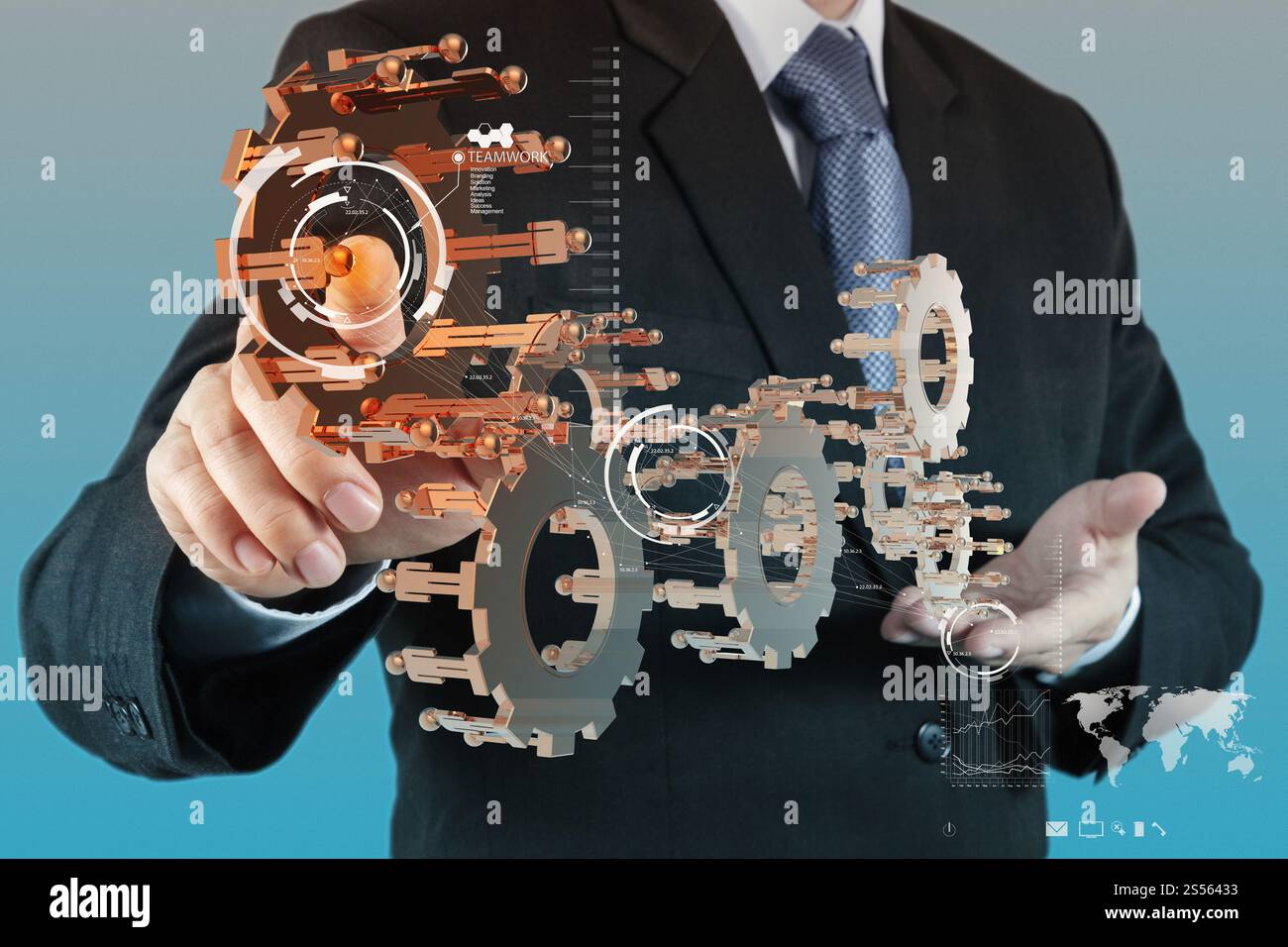 Businessman part travailler avec nouvel ordinateur interface afficher vitesse à succès comme concept d'équipe Banque D'Images