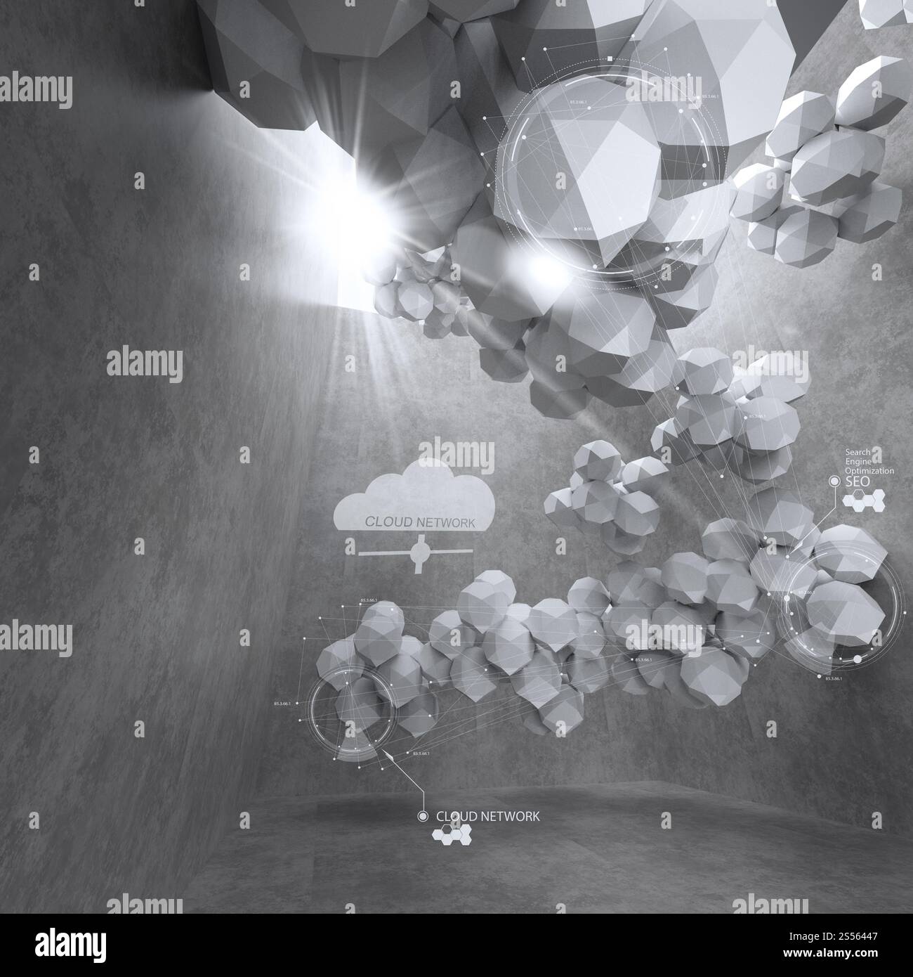 3d abstrait polygone faible pour la conception de réseaux cloud ordinateur comme concept Banque D'Images