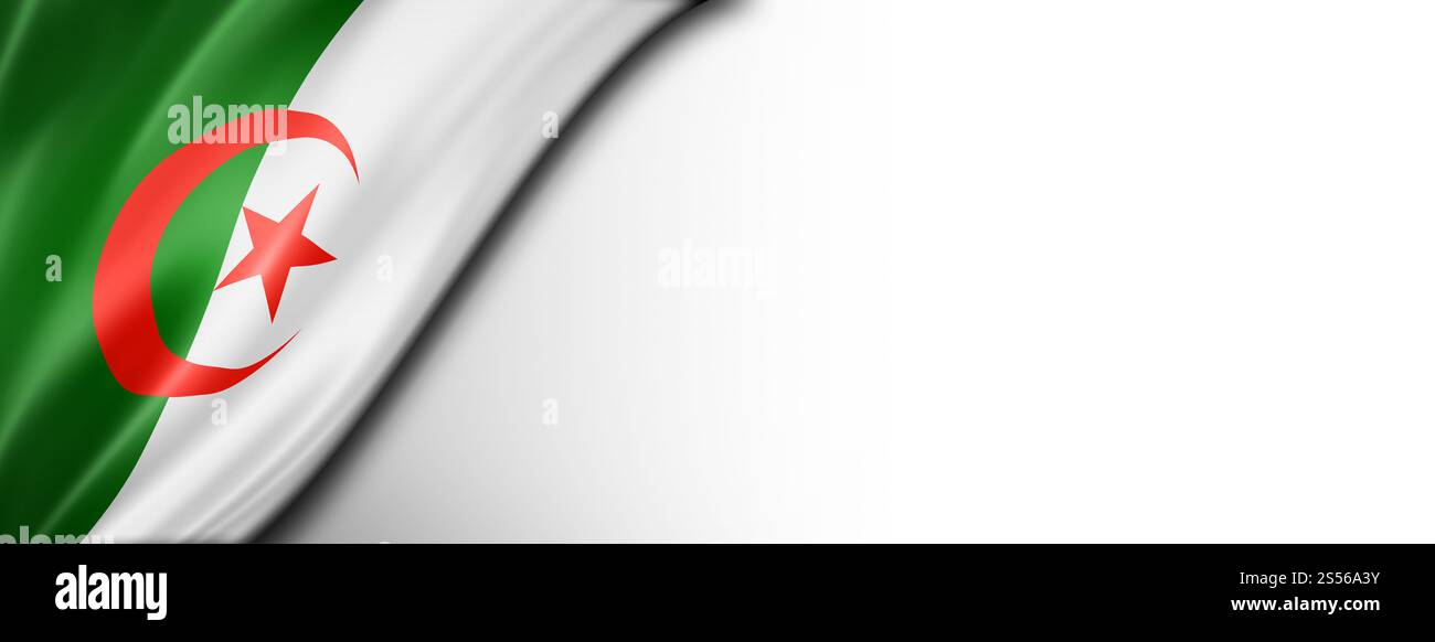 Drapeau algérien isolé sur blanc. Bannière panoramique horizontale. Drapeau algérien isolé sur bannière blanche Banque D'Images
