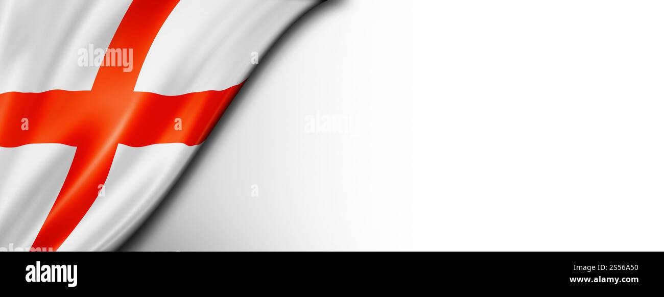 Drapeau de l'Angleterre isolé sur blanc. Bannière panoramique horizontale. Drapeau anglais isolé sur bannière blanche Banque D'Images