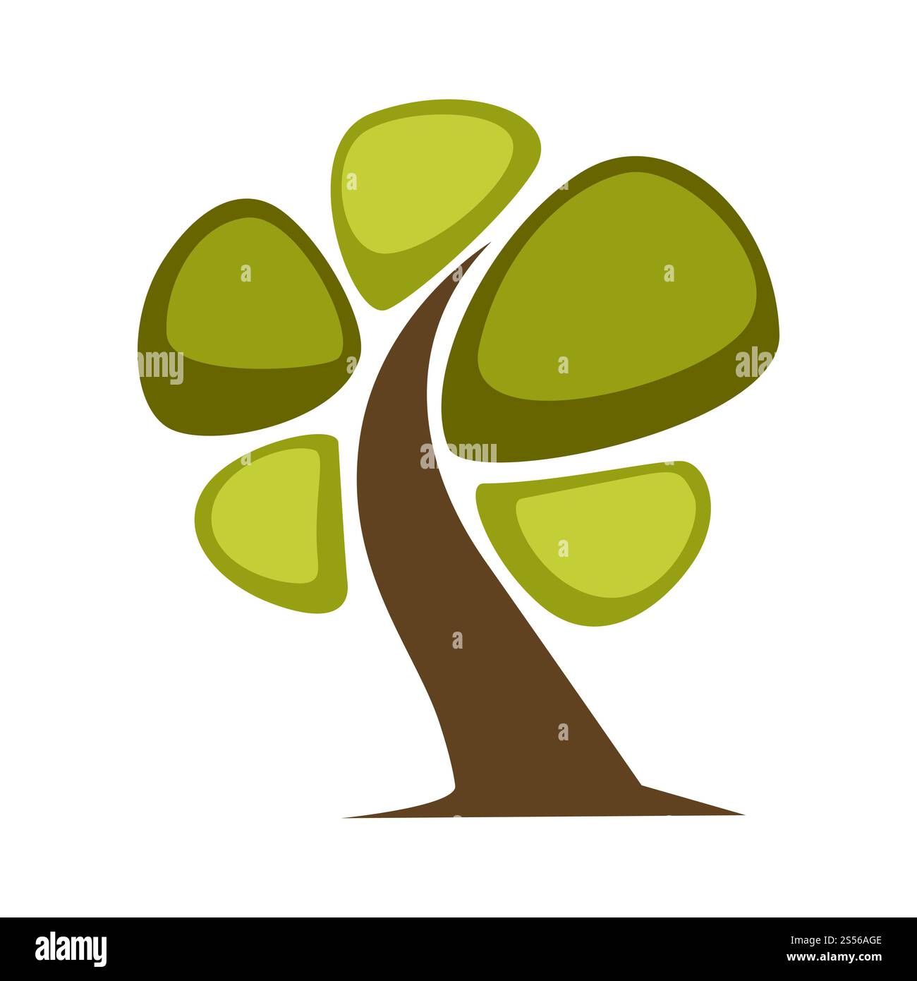 Arbre vert et icône de feuille d'arbre ou modèle de logo. Vecteur isolé érable de dessin animé, chêne ou orme et symbole de forêt décidue d'érable pour l'éco-environnement ou l'icône de plantation d'horticulture. Arbre vert et icône de feuille d'arbre ou modèle de logo. Illustration de Vecteur