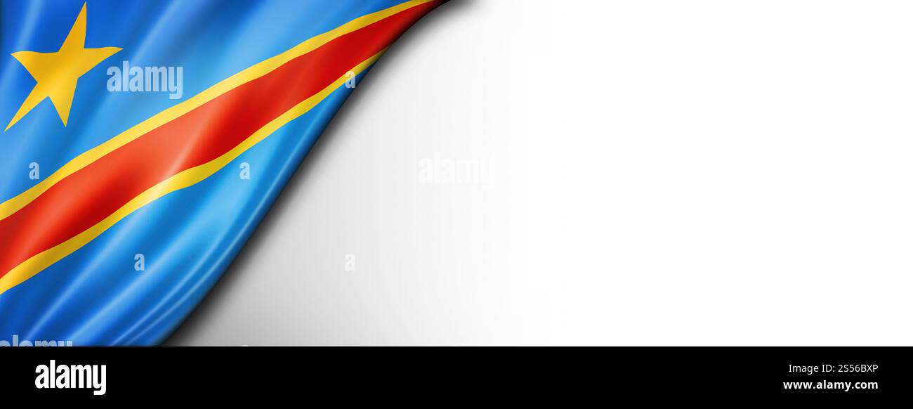 Drapeau de la République démocratique du Congo isolé sur blanc. Bannière panoramique horizontale. Drapeau de la République démocratique du Congo isolé sur une bannière blanche Banque D'Images