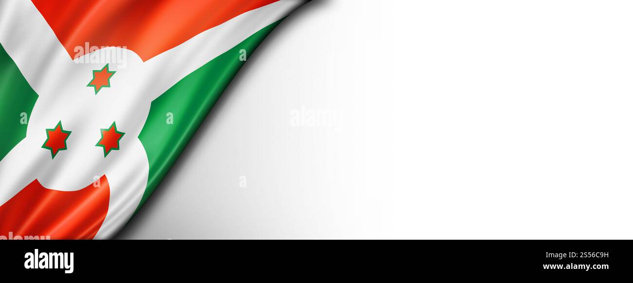 Drapeau burundais isolé sur blanc. Bannière panoramique horizontale. Drapeau burundais isolé sur bannière blanche Banque D'Images