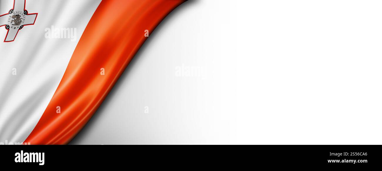 Drapeau de Malte isolé sur blanc. Bannière panoramique horizontale. Drapeau de Malte isolé sur bannière blanche Banque D'Images Drapeau de Malte isolé sur blanc. Bannière panoramique horizontale. Drapeau de Malte isolé sur bannière blanche Banque D'Images