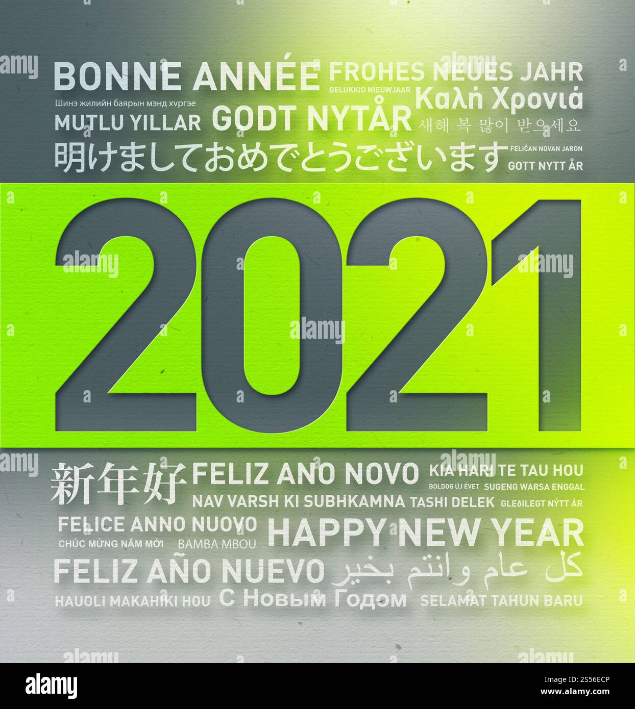 Bonne année 2021 carte de voeux du monde entier en différentes langues. Joyeuses salutations du monde entier Banque D'Images
