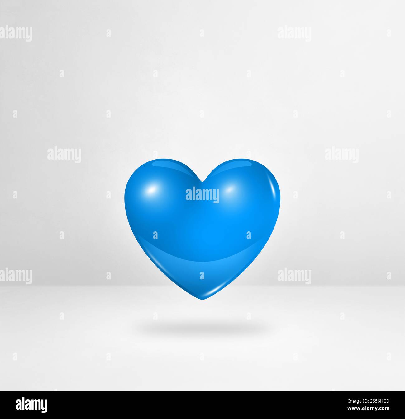 Coeur bleu 3D isolé sur un fond blanc de studio. Illustration 3D. Coeur bleu 3D sur un fond blanc de studio Banque D'Images