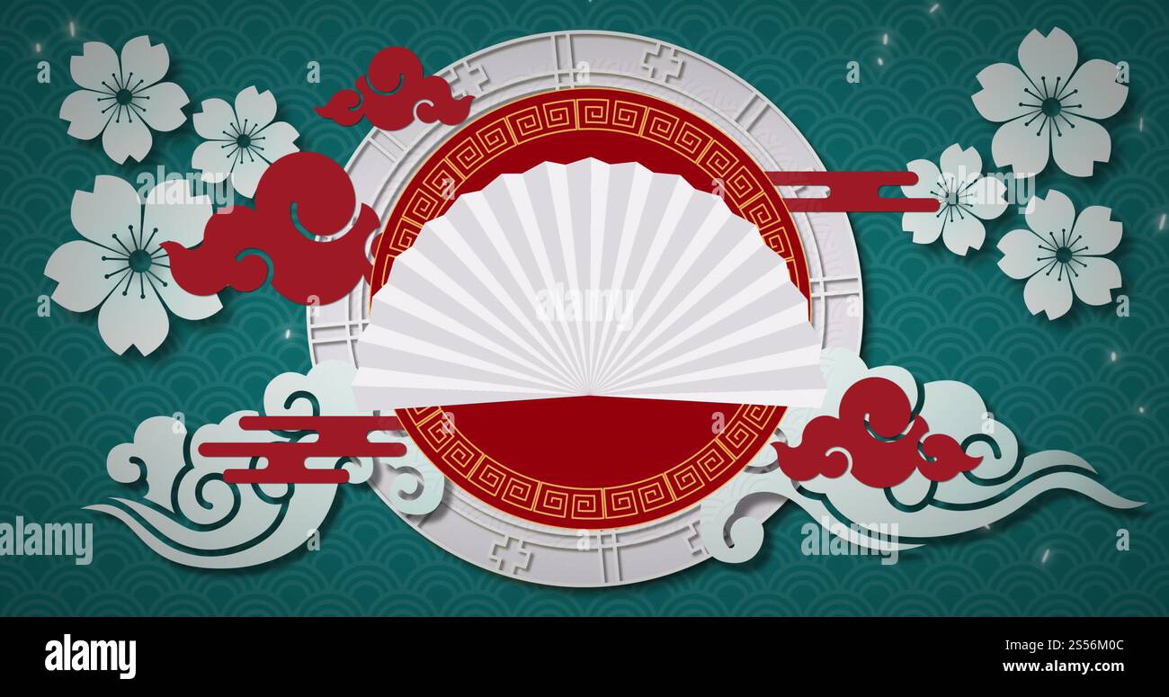 Image de décorations traditionnelles chinoises sur fond vert Banque D'Images
