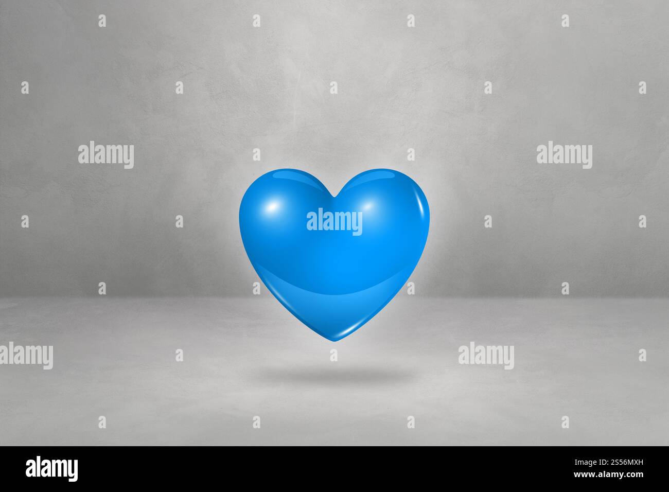 Coeur bleu 3D isolé sur un fond de studio en béton. Illustration 3D. Coeur bleu 3D sur un fond de studio en béton Banque D'Images