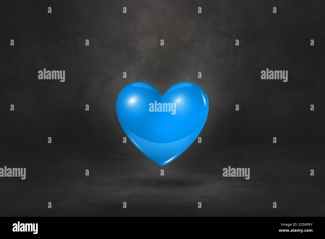 Coeur bleu 3D isolé sur un fond de studio noir. Illustration 3D. Coeur bleu 3D sur un fond de studio noir Banque D'Images
