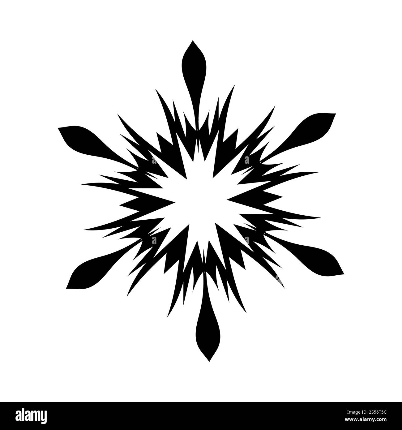 Icône flocon de neige. Icône en forme de flocon de neige. Flocon de neige à motif plat. Motif de neige, couleur noire. Illustration vectorielle. Banque D'Images