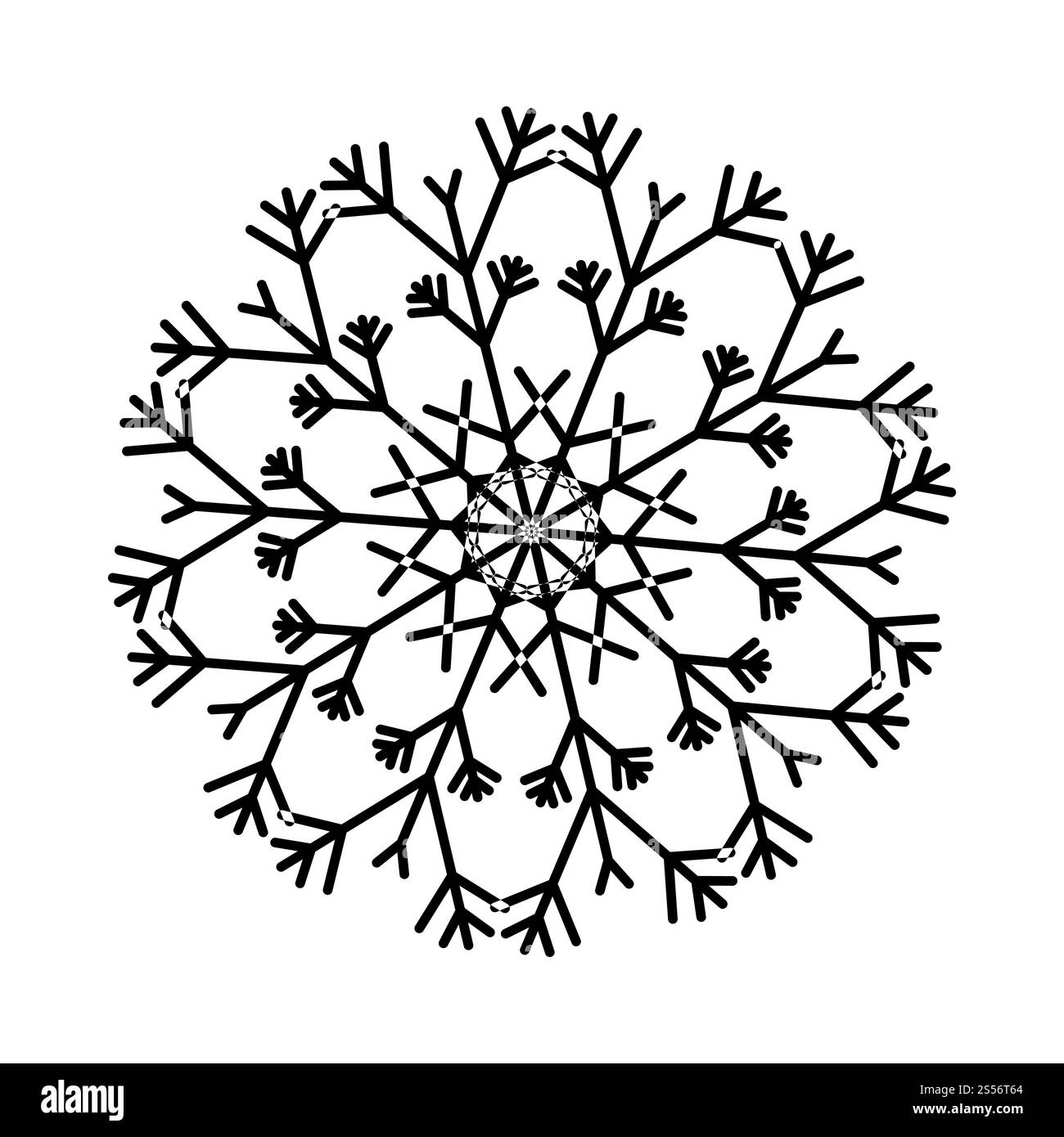 Icône flocon de neige. Icône en forme de flocon de neige. Flocon de neige à motif plat. Motif de neige, couleur noire. Illustration vectorielle. Banque D'Images