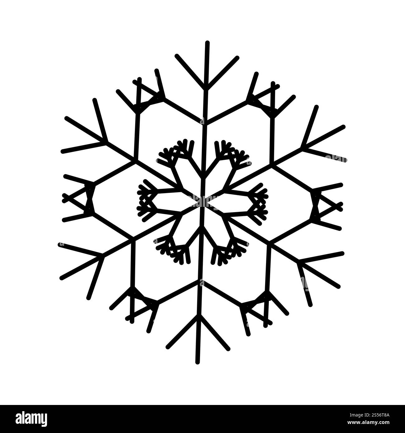 Icône flocon de neige. Icône en forme de flocon de neige. Flocon de neige à motif plat. Motif de neige, couleur noire. Illustration vectorielle. Banque D'Images
