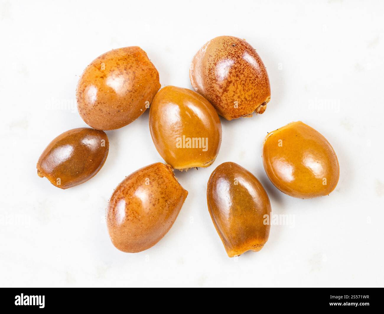 plusieurs graines séchées d'anis étoilé (badian) se rapprochent du gris plaque en céramique Banque D'Images