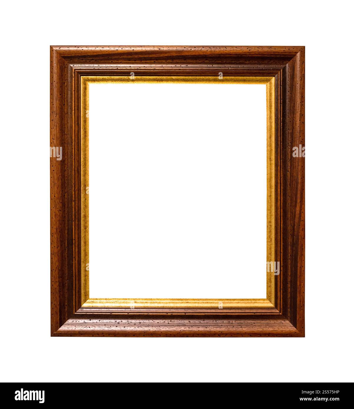 ancien cadre en bois brun foncé avec découpe toile isolée sur fond blanc Banque D'Images