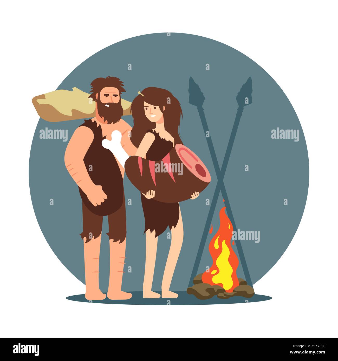 Les gens primitifs cuisinant le dîner sur le feu ouvert isolé sur blanc. Illustration vectorielle. Les gens primitifs cuisinent le dîner sur le feu ouvert Illustration de Vecteur