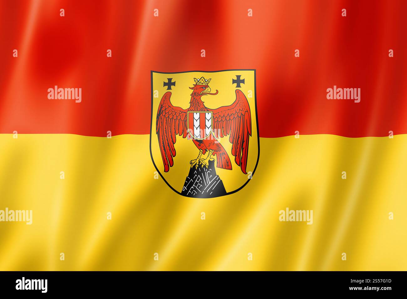 Drapeau du Land de Burgenland, Autriche agitant la collection de bannières. Illustration 3D. Drapeau du Land de Burgenland, Autriche Banque D'Images