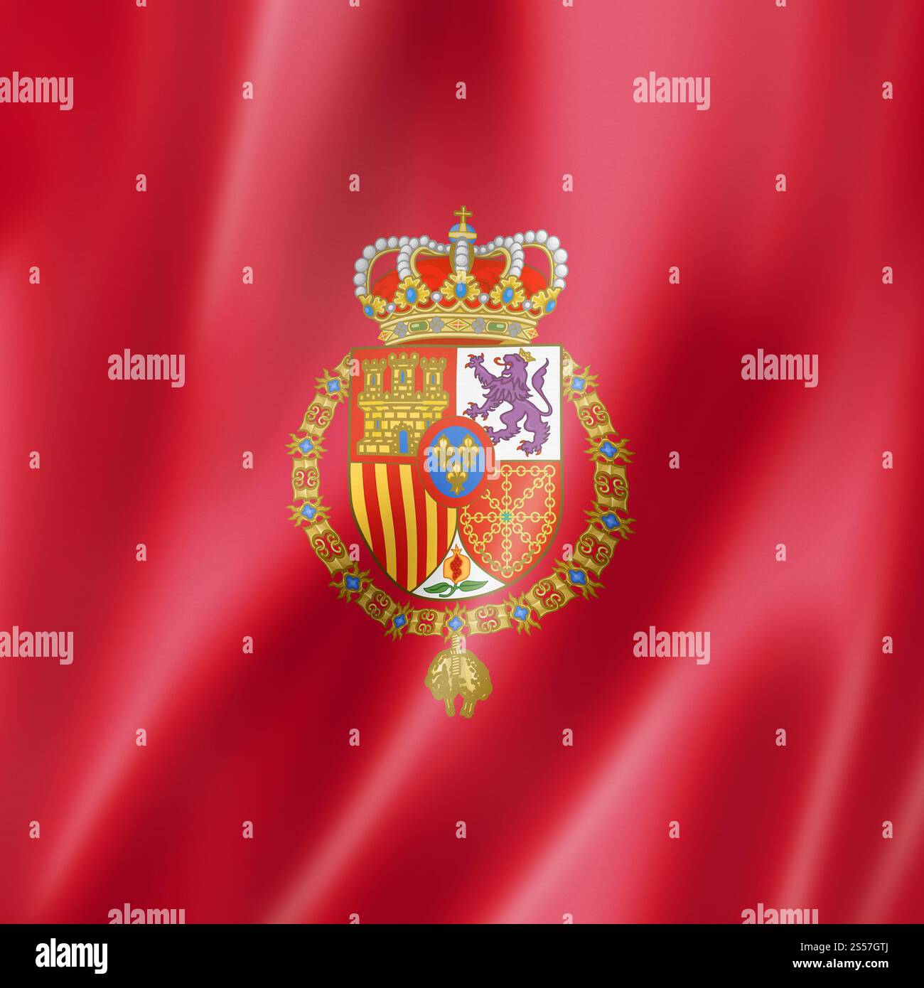 Drapeau du roi d'Espagne. Collection de bannières ondulantes. Illustration 3D. Drapeau du roi d'Espagne Banque D'Images