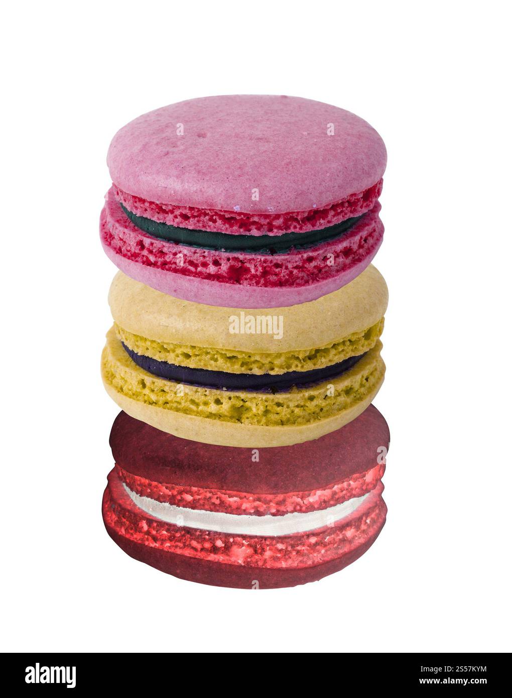 Macarons français doux et colorés isolés sur fond blanc. Macarons français doux et colorés Banque D'Images