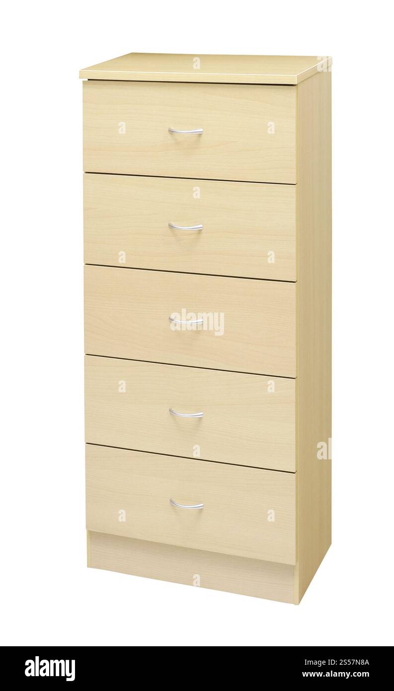 Tiroirs de cuisine en bois isolés sur fond blanc. Tiroirs de cuisine en bois Banque D'Images