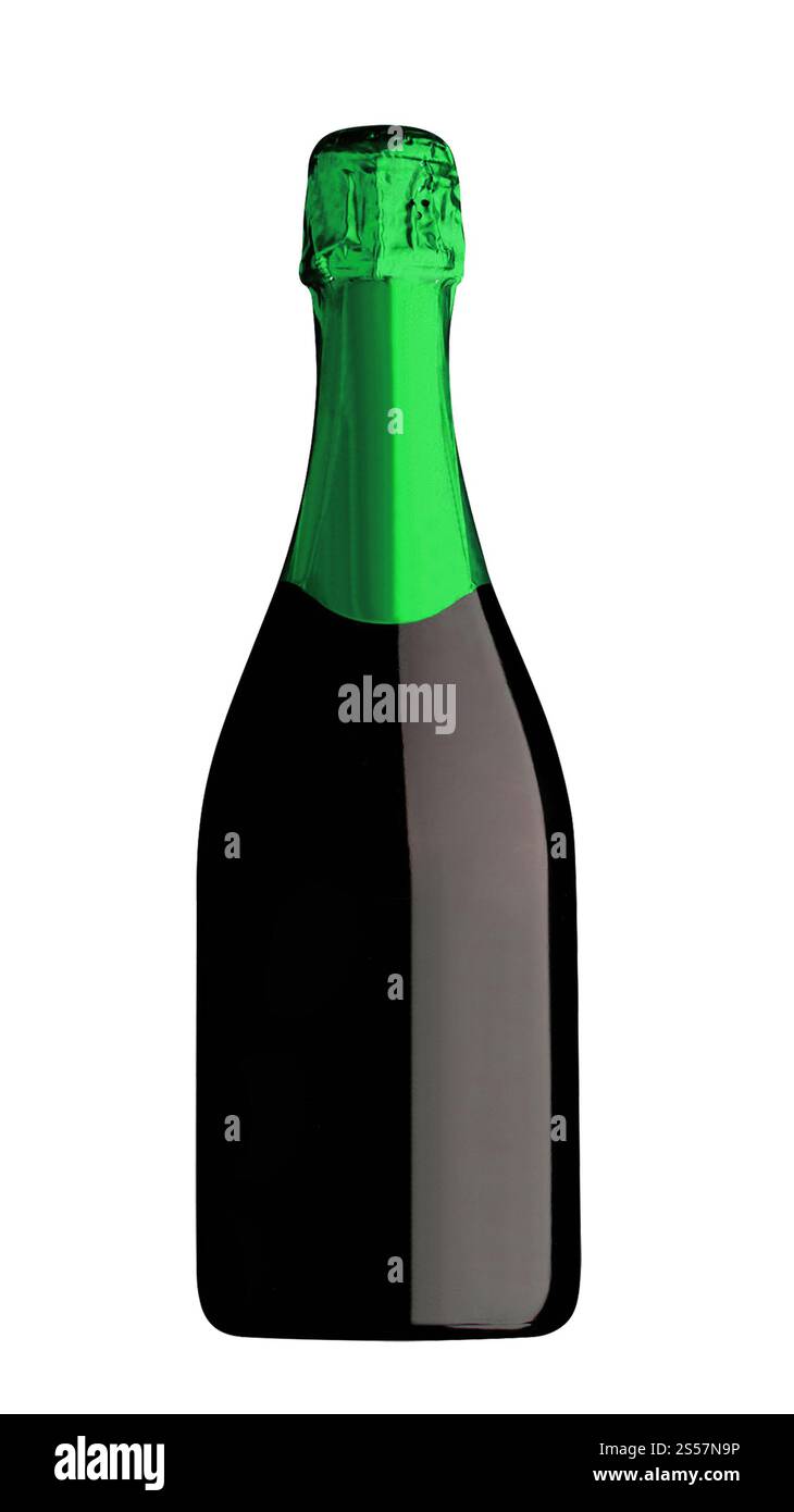 Bouteille de champagne et verre de champagne isolé sur fond blanc. Bouteille de champagne Banque D'Images