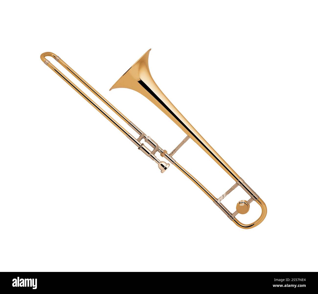 Le trombone en laiton isolé sur blanc. Le trombone en laiton Banque D'Images