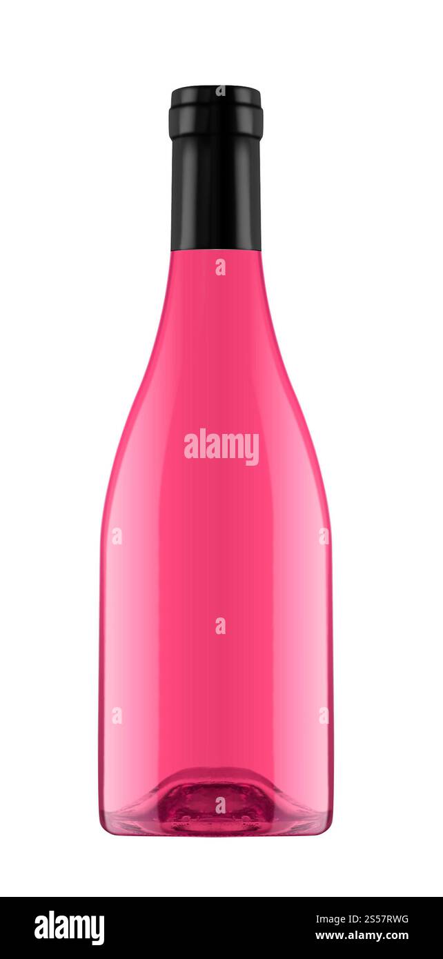 Bouteille de champagne aux fruits roses isolée sur fond blanc. Bouteille de champagne rose isolée Banque D'Images