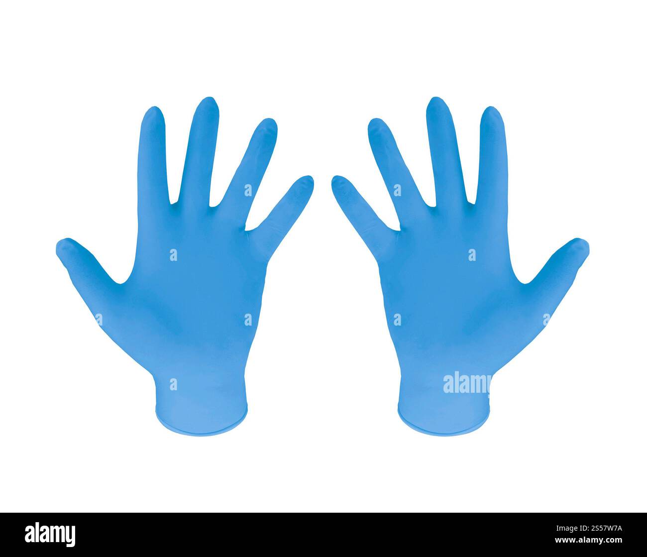 Gants en caoutchouc bleu sur fond blanc. Gants en caoutchouc bleus Banque D'Images