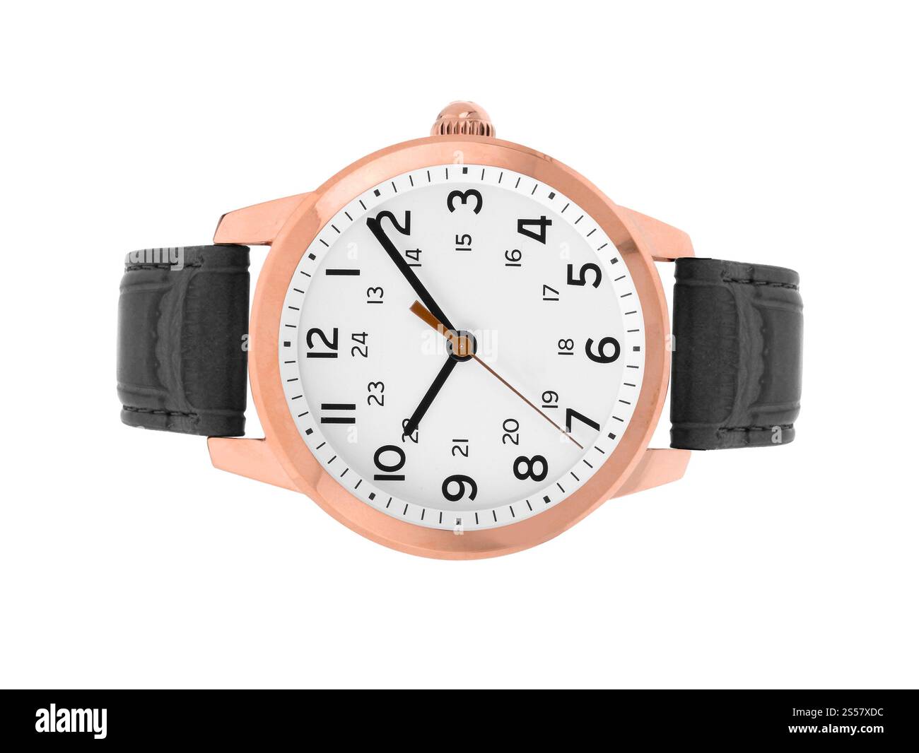 montres de luxe avec un bracelet en cuir sur fond blanc Banque D'Images