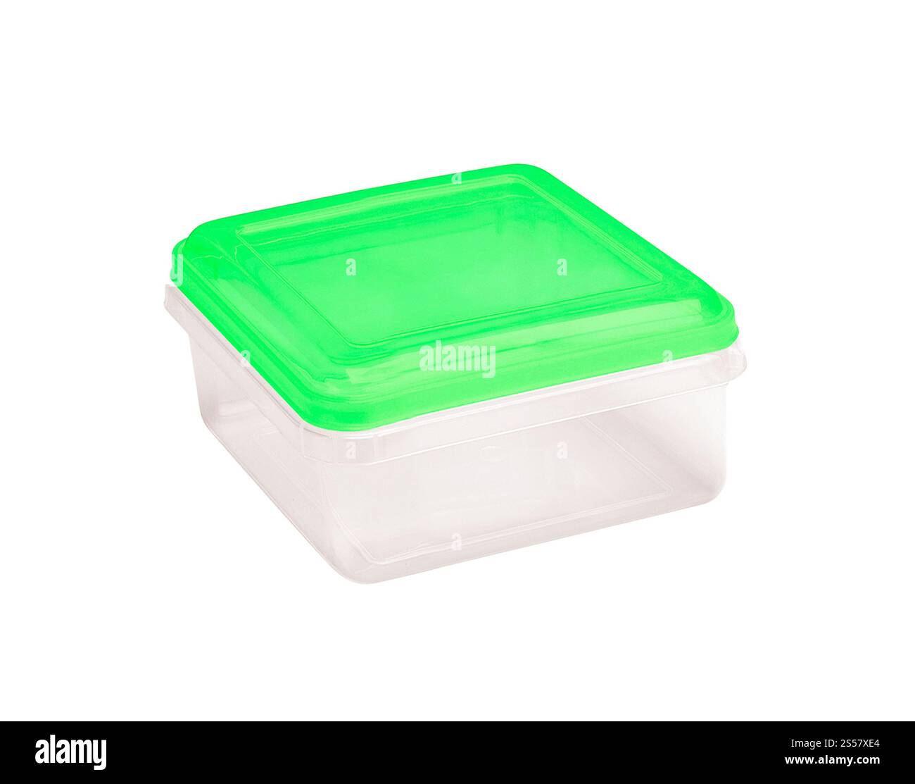 Récipient en plastique pour la nourriture isolé sur fond blanc Banque D'Images
