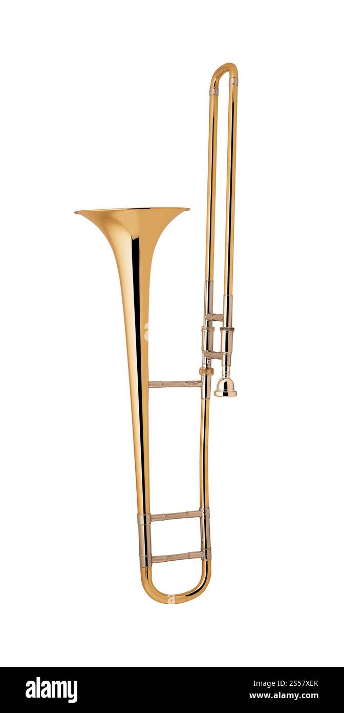 Le trombone en laiton isolé sur blanc Banque D'Images