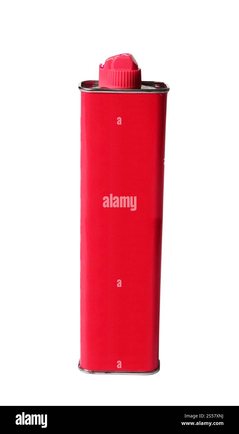 Pack de fluide de briquet rouge isolé sur fond blanc Banque D'Images