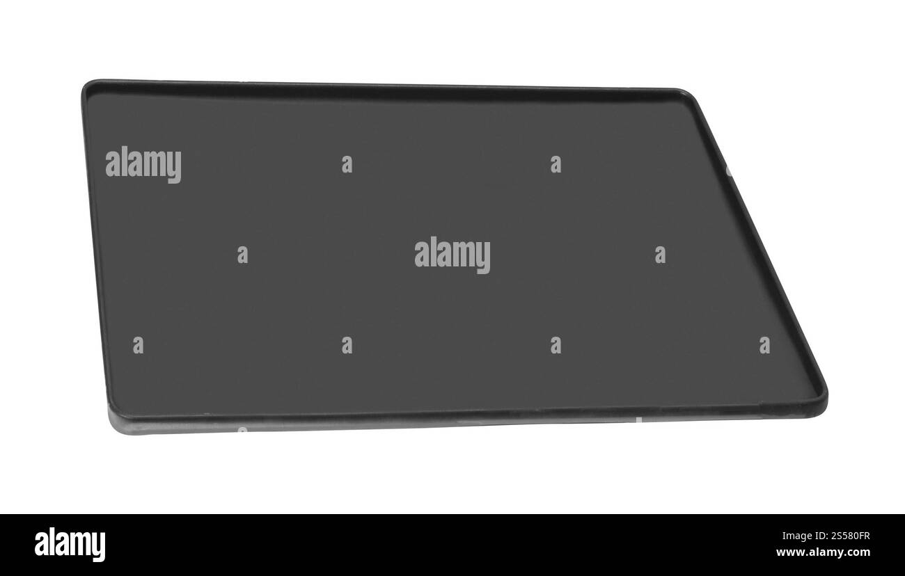 Plateau alimentaire noir isolé sur fond blanc. Plateau alimentaire noir Banque D'Images