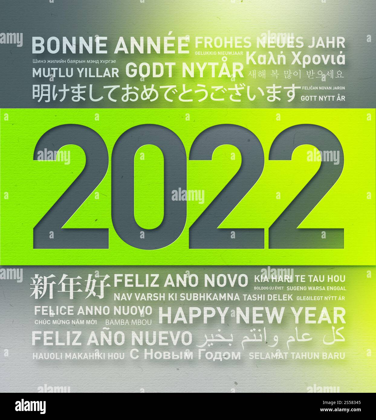 Bonne année 2022 carte de voeux du monde entier en différentes langues. Joyeuses salutations du monde entier Banque D'Images