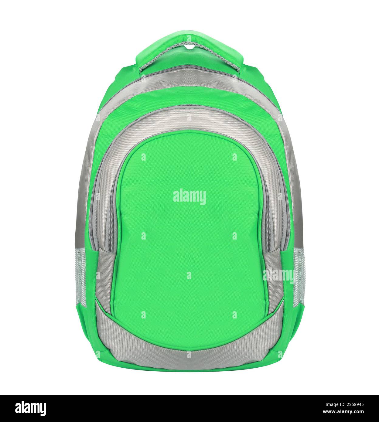 Sac à dos vert debout isolé sur fond blanc Banque D'Images