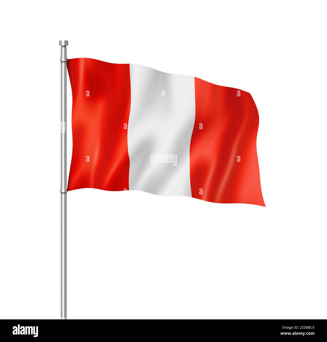 drapeau du pérou, rendu tridimensionnel, isolé sur blanc. drapeau péruvien isolé sur blanc Banque D'Images