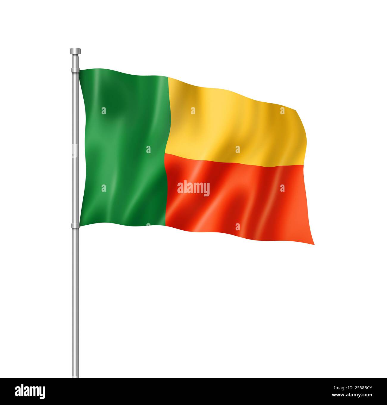 Drapeau Bénin, rendu tridimensionnel, isolé sur blanc. Drapeau Bénin isolé sur blanc Banque D'Images
