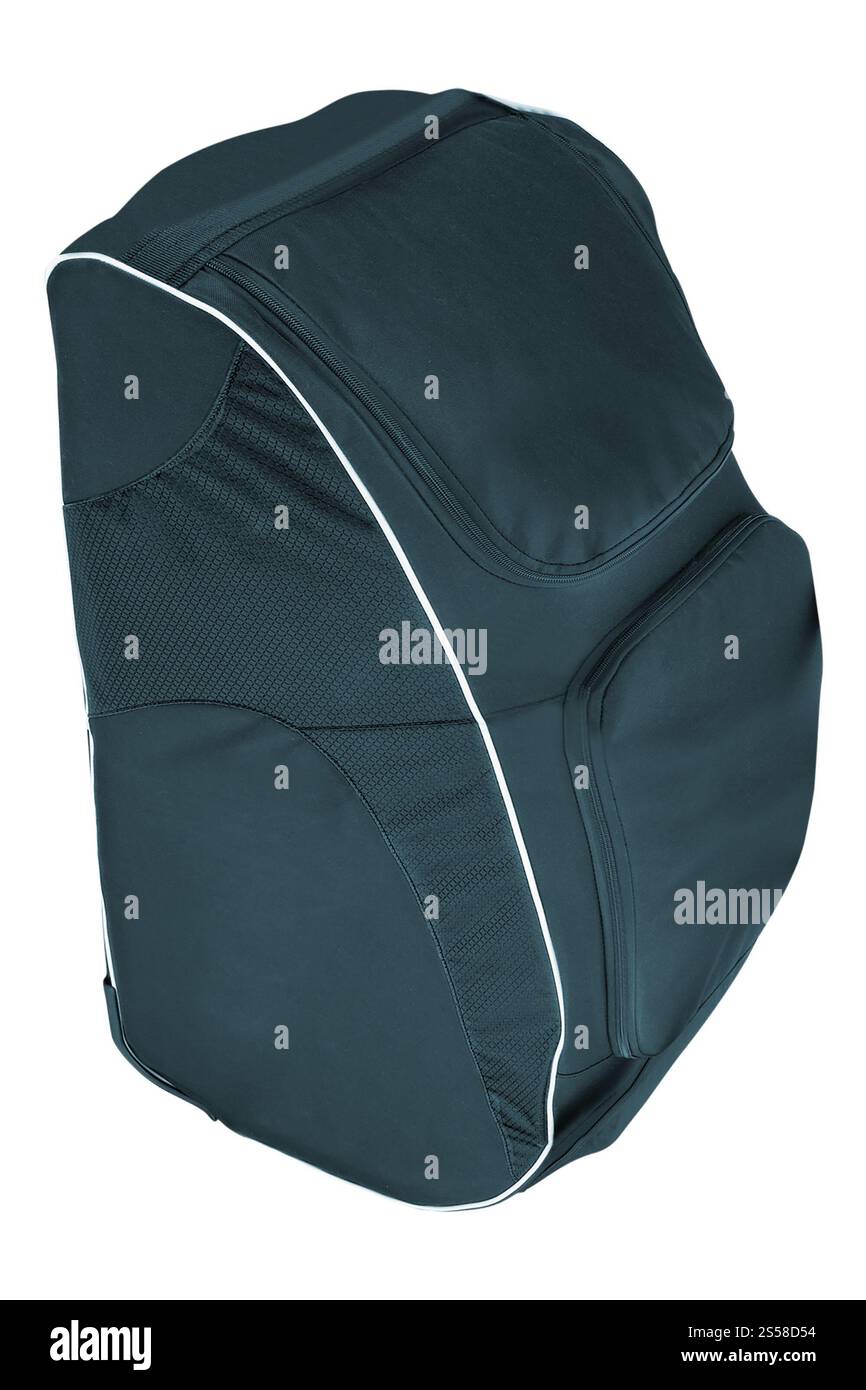 Sac à dos noir isolé en blanc Banque D'Images