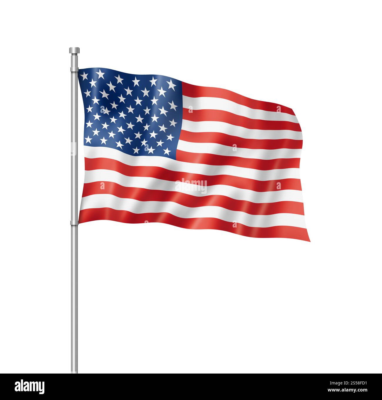 Drapeau USA, rendu tridimensionnel, isolé sur blanc. Drapeau des États-Unis isolé sur blanc Banque D'Images