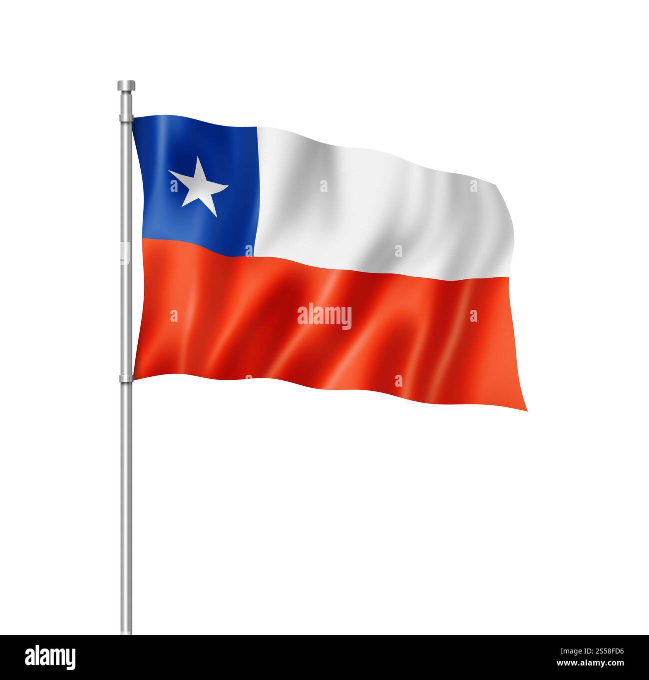 Drapeau du Chili, rendu tridimensionnel, isolé sur blanc. Drapeau chilien isolé sur blanc Banque D'Images