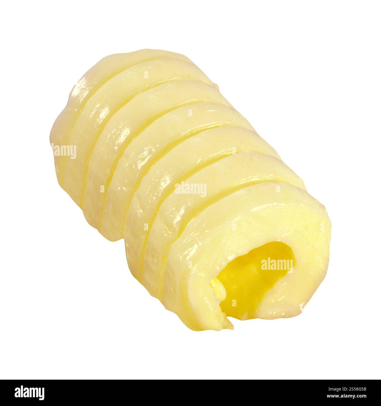 Boucle de beurre isolée sur fond blanc Banque D'Images